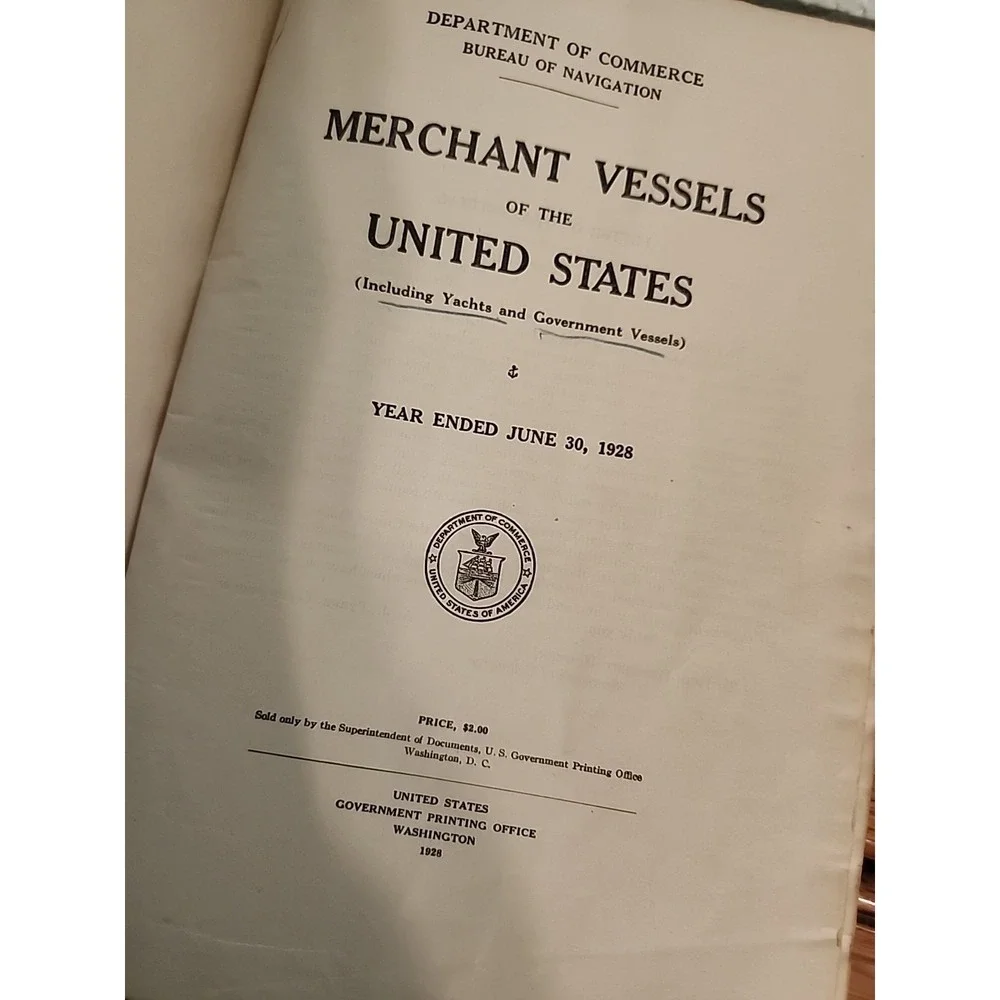 MERCHANT VESSELS OF THE UNITED STATES Department of Commerce 1928‎ HC Yacht &